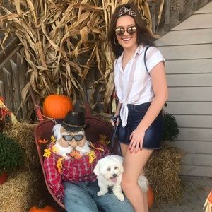 Passport | Striped Button Down Tie Front Short Sleeve Top Size Large